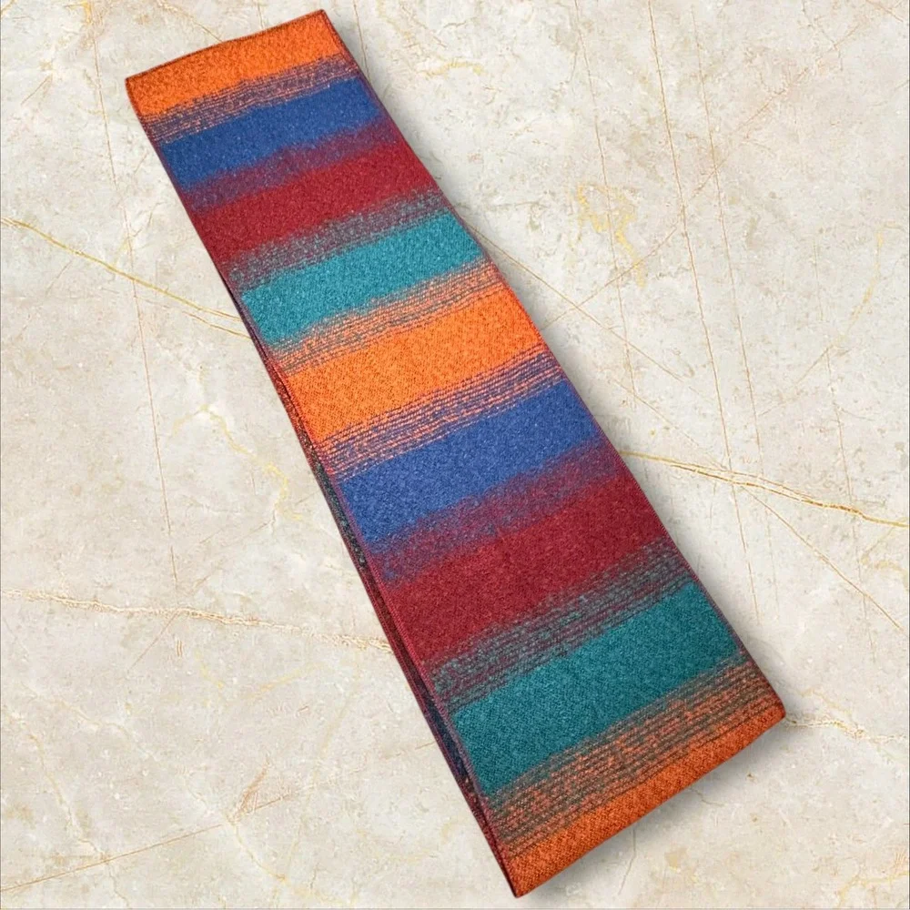 Infinity‎ Scarf Striped Multicolor Loop Scarf Teal Burgundy Orange Soft Knit